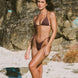 Girl wearing brown triangle ribbed bikini